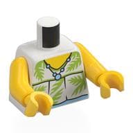 Torso, Shirt, Lime Palm Leaves, Bright Blue Necklace Print, Yellow Arms and Hands