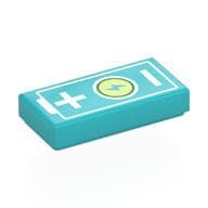 Tile 1 x 2 with Battery, +/-, Lightning Bolt on Yellowish Green Background Print