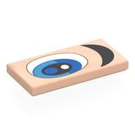 Tile 2 x 4 with White/Blue Eye, Black Eyebrow, Right Print