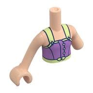 Minidoll Torso, Left Limb Reduction with Lavender Dress, Yellowish Green Straps, Belt Print, Light Nougat Arms and Hand