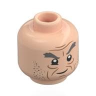 Minifig Head Argus Filch, Thick Dark Bluish Grey Eyebrows, Stubbles, Wrinkles, Grin / Scared