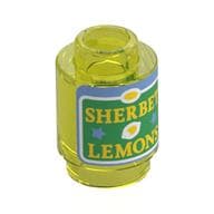Brick Round 1 x 1 with Jar, 'SHERBET LEMONS', Green Background, Sand Blue Border Print