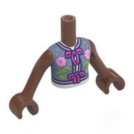 Minidoll Torso Girl with Sand Blue Top, Dark Pink Bows/Laces, Bright Pink/Lime Flowers Print, Medium Brown Arms and Hands