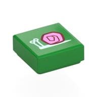 Tile 1 x 1 with Light Aqua Snail, Dark Pink/Dark Red House (Gary) Print
