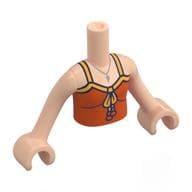 Minidoll Torso Girl with Reddish Orange Top, Orange Trim, Bow Print, Light Nougat Arms and Hands