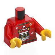 Torso, Ugly Christmas Sweater, Black Cat, Red/White Hat Print, Red Arms, Yellow Hands
