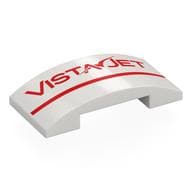 Brick Curved 4 x 2 Double with Red 'VISTA JET', Stripe Print em Branco