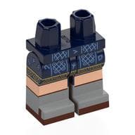 Hips with Dark Blue Legs and Light Bluish Gray Boots Pattern with Sand Blue Runes, Gold Decorations, Light Nougat Knees, Dark Brown Sandals Print