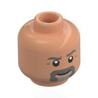Minifig Head, Dark Bluish Grey Eyebrows, Moustache, Beard with Light Bluish Grey Patch