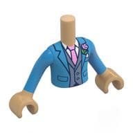 Minidoll Torso Boy with Dark Azure Jacket, Sand Blue Vest, White Shirt, Bright Pink Tie, Corsage Print, Warm Tan Arms and Hands