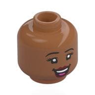 Minifig Head, Black Eyebrows, Eye Lashes, Dark Red Lips, Lobsided Smile / Open Mouth Smile