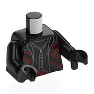 Torso, Jacket, Silver Zipper, Metal Red/Silver Lines Print, Black Arms and Hands