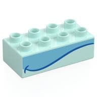 Duplo Brick 2 x 4 with Blue/Bright Light Blue Whale Mouth Print