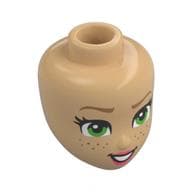 Minidoll Head, Dark Tan Eyebrows, Bright Green Eyes, Freckles, Coral Lips, Open Mouth Smile
