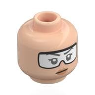 Minifig Head Dana Scully, Dark Orange Eyebrows, Nougat Lips, Raised Eyebrow / Black Goggles, White Glass Print