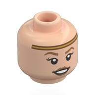Minifig Head Edith Crawley, Gold Headband, Dark Orange Eyebrows, Peach Lips, Open Mouth Smile / Worried