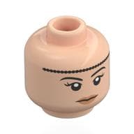 Minifig Head Mary Crawley, Black Beaded Headband, Peach Lips, Neutral / Thin Smile