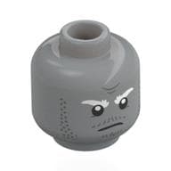 Minifig Head Tombstone, White Eyebrows, Dark Bluish Grey Stubbles, Moustache, Lopsided Grin / Stern