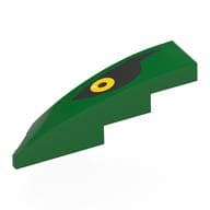 Brick Wedged, Curved 1 x 4 with Stud Notch Right with Yellow Eye on Black Background Print