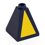 Brick Sloped 75° 2 x 2 x 2 Quadruple Convex with Yellow Triangle Print em Azul escuro