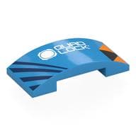 Brick Curved 4 x 2 Double with Orange/Dark Blue/Black Shapes, White 'QUAD LOCK' Print