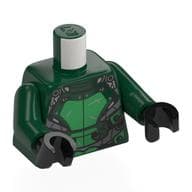 Torso, Green Chest Armor, Dark Bluish Grey Plating Print, Dark Green Arms, Black Hands