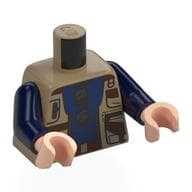 Torso, Vest Jacket, Dark Blue Shirt, Pockets, Zipper, Sunglasses Print, Dark Blue Arms, Light Nougat Hands