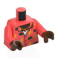 Torso, Hawaiian Shirt, Dark Green Bricks, Bright Light Orange Minifigs, Gold Necklace, White Shirt Print, Coral Arms, Reddish Brown Hands