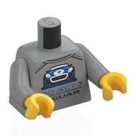 Torso, Blue Car, 'PROJECT 7 JAGUAR' Print, Light Bluish Gray Arms, Yellow Hands