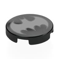 Tile Round 2 x 2 with Silver Batman Logo, Dark Bluish Grey Border Print
