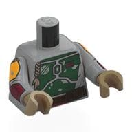 Torso Armor, Dark Green Panels, Dark Brown Belt, Braids Print (Boba Fett), Light Bluish Gray Arms with Dark Red Panels Print and Hands