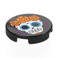 Tile Round 2 x 2 with Calavera (Skull) with Orange Flowers Print