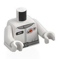 Torso, Space Suit, Classic Space Logo, Black Tag, Light Bluish Grey Belt Print, White Arms and Hands