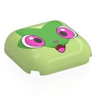 Brick Round, Curved 4 x 4 with Sprigatito Face, Dark Pink Eyes, Open Mouth, Green Leave Print