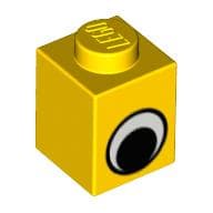 Brick 1 x 1 with Simple Eye Black and White Print em Amarelo
