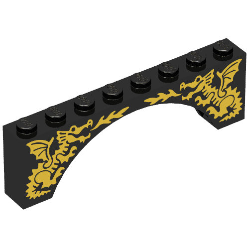 Brick Arch 1 x 8 x 2 with Two Yellow Dragons Print
