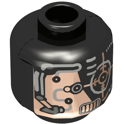Minifig Head Droid, Copper Skin and Silver Eyepiece Print [Blocked Open Stud]