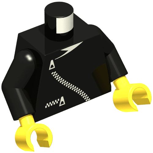 Torso Jacket with Curved Zipper and Pocket Print, Black Arms, Yellow Hands