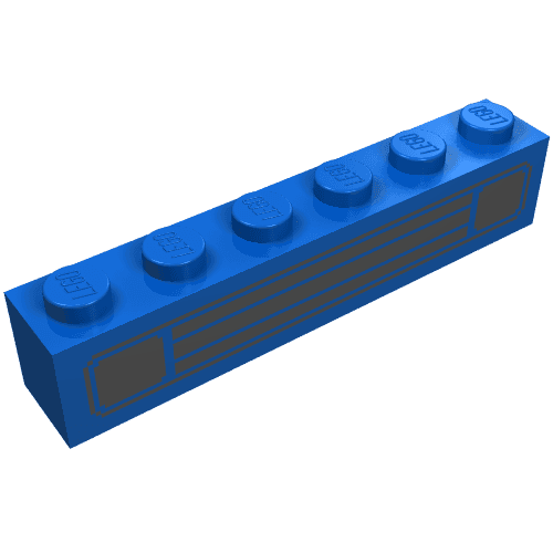 Brick 1 x 6 with Black Car Grill Print em Azul