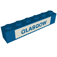 Brick 1 x 6 with Blue on White 'GLASGOW' Print