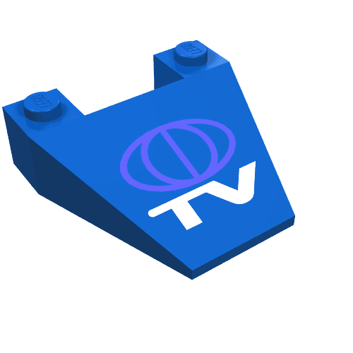 Brick Wedged, Sloped 4 x 4 Taper with TV Logo Print em Azul
