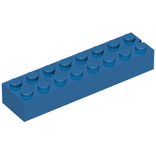 Brick 2 x 8 without Bottom Tubes, 1 End Slot em Azul