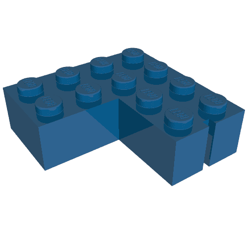 Brick 4 x 4 Corner without Bottom Tubes, Slotted (with 1 slot, left side) em Azul