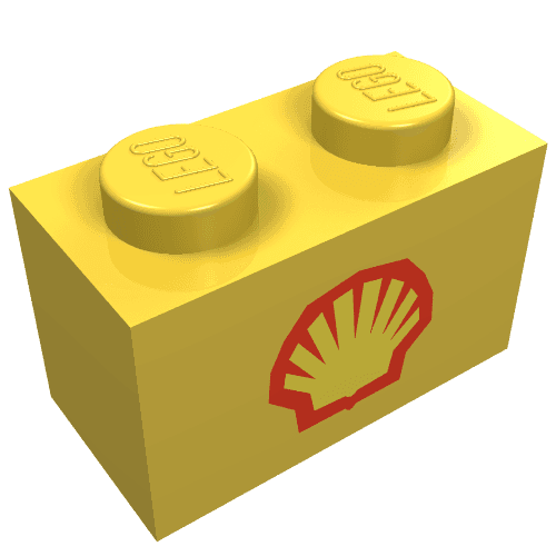 Brick 1 x 2 with Shell Logo Small Print