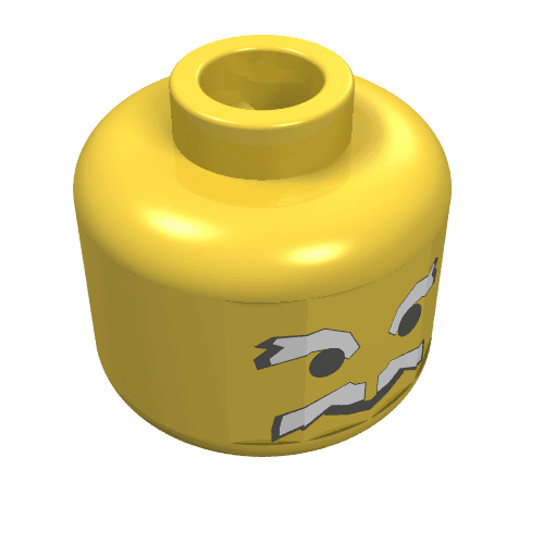 Minifig Head, White Moustache and Eyebrows Print [Blocked Open Stud]