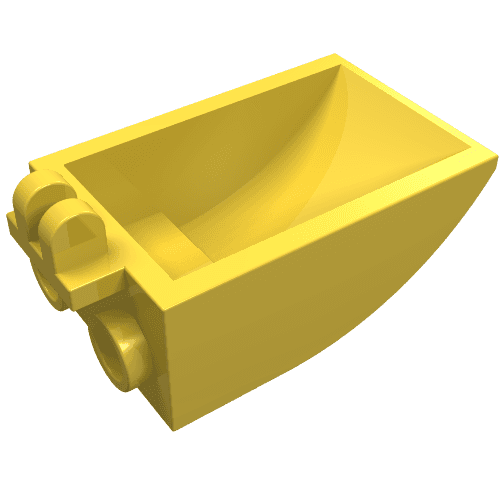 Construction Vehicle Bucket 2 x 3 Curved Bottom, Hollow, with Hinge 2 Fingers em Amarelo