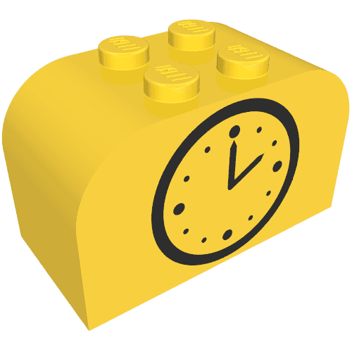 Brick Curved 2 x 4 x 2 Double with Clock Print em Amarelo