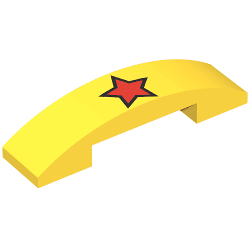 Brick Curved 4 x 1 Double, No Studs with Red Star with Black Outline Print