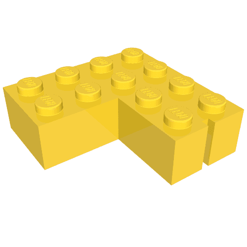 Brick 4 x 4 Corner without Bottom Tubes, Slotted (with 1 slot, left side) em Amarelo