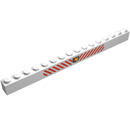 Brick 1 x 16 with Fire Logo Badge and Red Diagonal Stripes Print